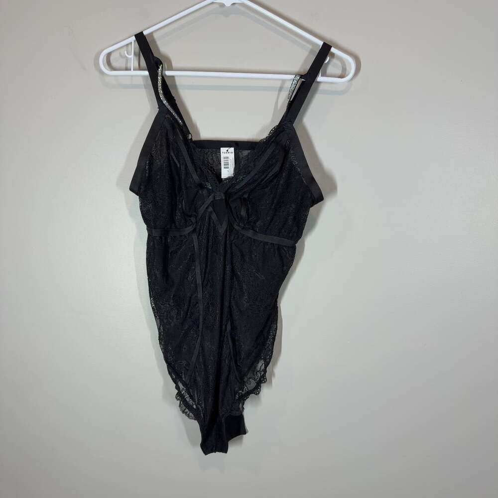 Torrid Black Diamante Lace Bodysuit Plus Size 1 Embellished Straps NWT